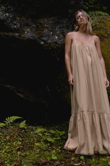 Zara FLOWY MIDI DRESS - Stone