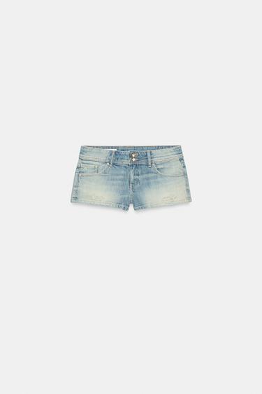 Zara TRF LOW-RISE DENIM MINI SHORTS - Light blue