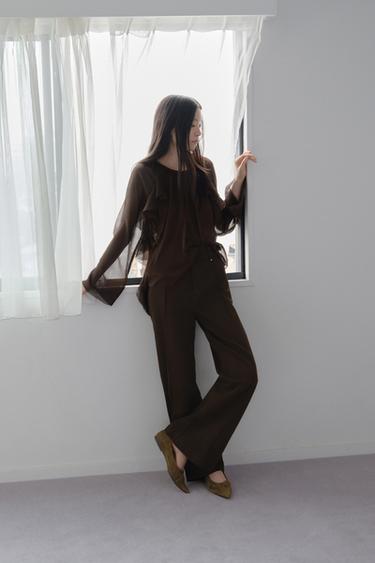 ZW COLLECTION WIDE-LEG HIGH-WAIST JEANS - Chocolate by Zara