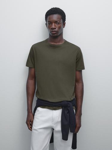 Zara 100% mercerised cotton T-shirt - Khaki