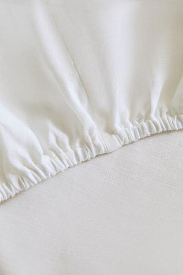 HEMSTITCHED LINEN FITTED SHEET - White by Zara - Image 3