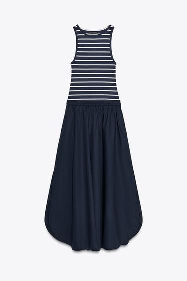VESTIDO MIDI COMBINADO POPELÍN - Marinos / Crudos de Zara