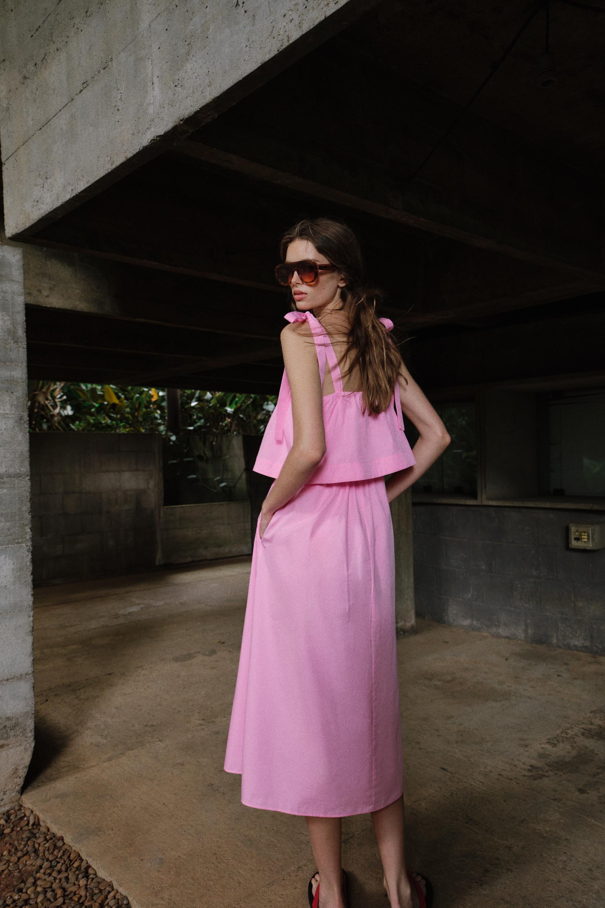 POPLIN TIE MIDI DRESS - Mid-pink | ZARA United States
