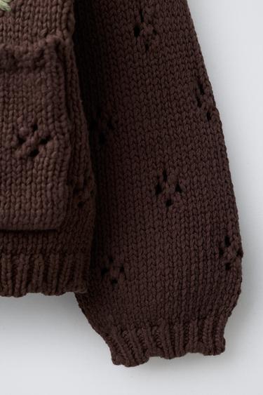 EMBROIDERED KNIT CARDIGAN - Chocolate by Zara - Image 3