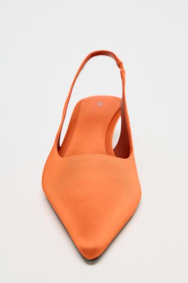 KITTEN HEEL SLINGBACK FABRIC SHOES - Orange by Zara - Image 4