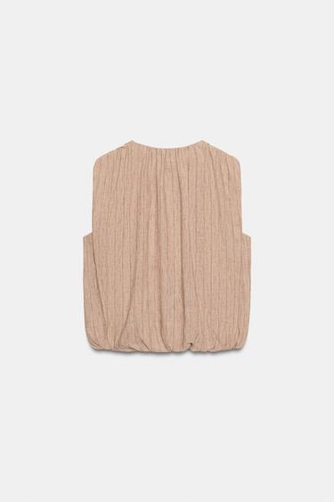 TOP RAYÉ À MANCHES BALLON - Marron clair de Zara - Image 6