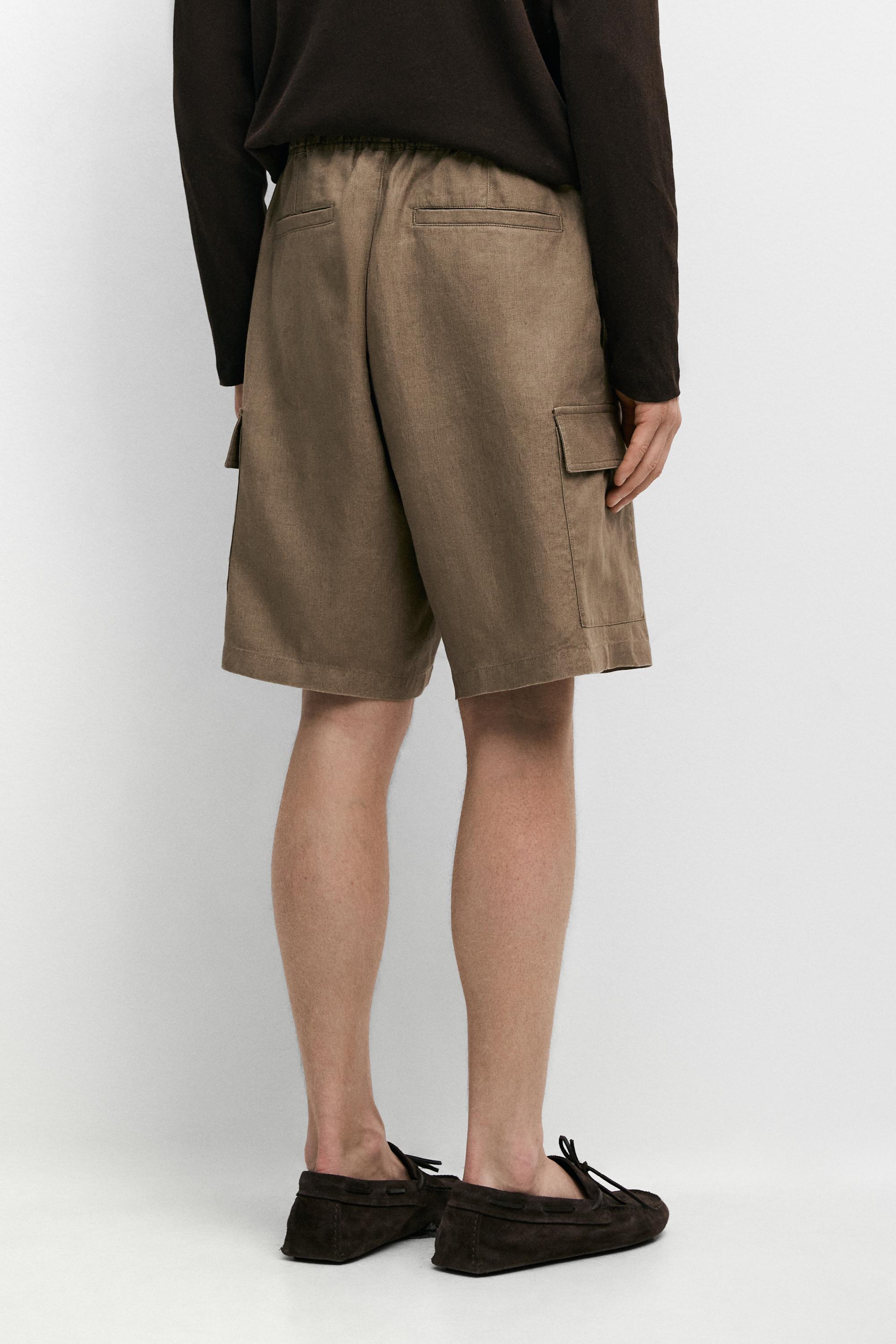 100% linen cargo Bermuda shorts