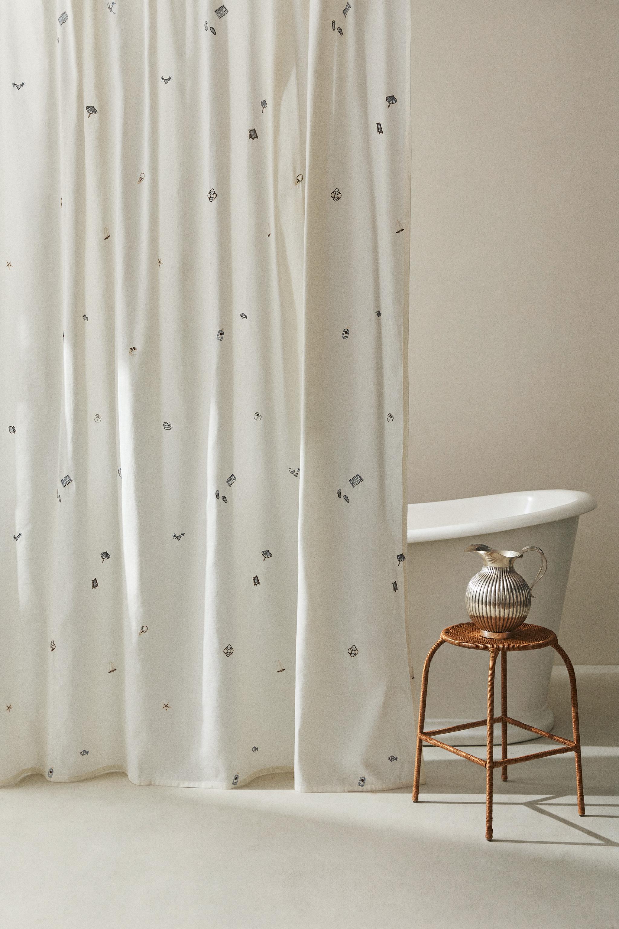 EMBROIDERED SHOWER CURTAIN — Ivory