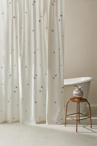 EMBROIDERED SHOWER CURTAIN - Ivory by Zara