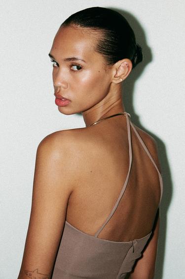 ROBE MI-LONGUE COLLIER BIJOUX - Marron foncé de Zara - Image 4