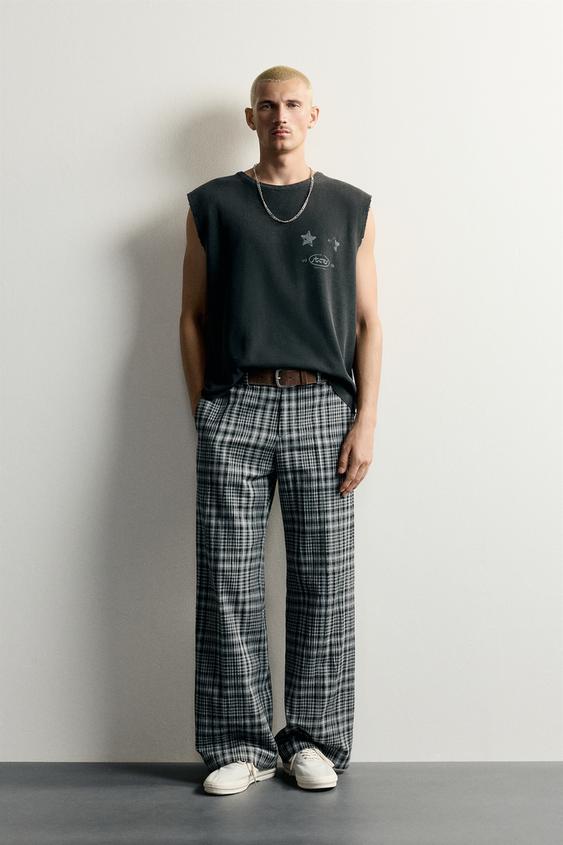 تيشيرت بدون أكمام قطني مغسول بطبعات - أسود لامع الخاص بـ Zara - صورة 0