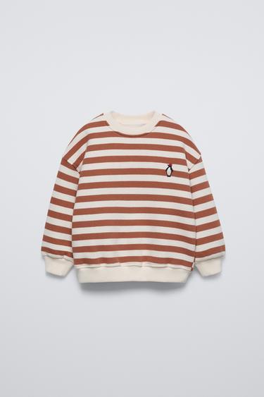 SWEAT À RAYURES AVEC BRODERIE PINGOUIN - Marron / Écru de Zara - Image 0