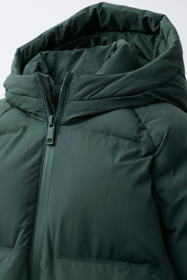 WATER-REPELLENT QUILTED COAT WITH HOODIE - Green by Zara - Image 6