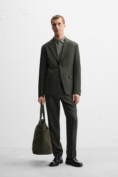 BLAZER I 100% HØR - mørk kaki fra Zara