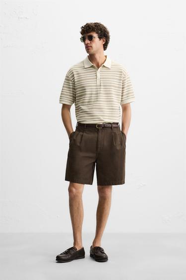 Zara JACQUARD STRIPED POLO SHIRT - taupe brown - Image 0