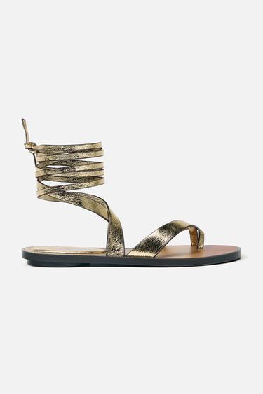 Zara METALLIC EFFECT SANDALS - Gold