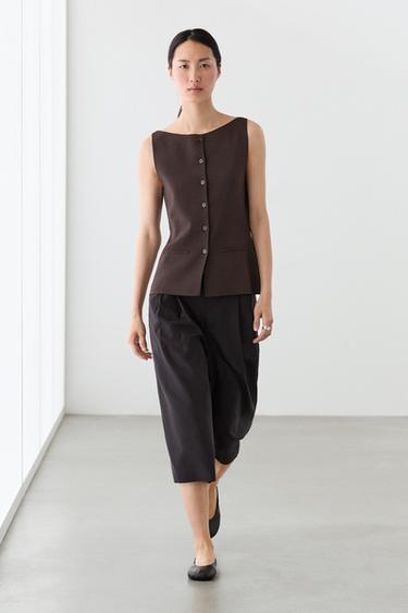 Zara Knit vest with pocket details - Brown - Image 0