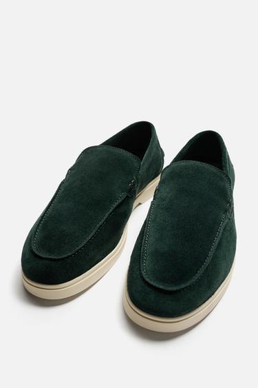 MOCASSINS EN CUIR CASUAL - Vert bouteille de Zara - Image 1