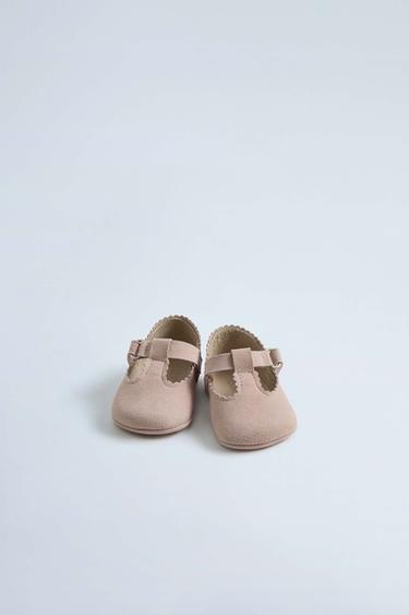 LEATHER BALLET FLATS - Pink by Zara