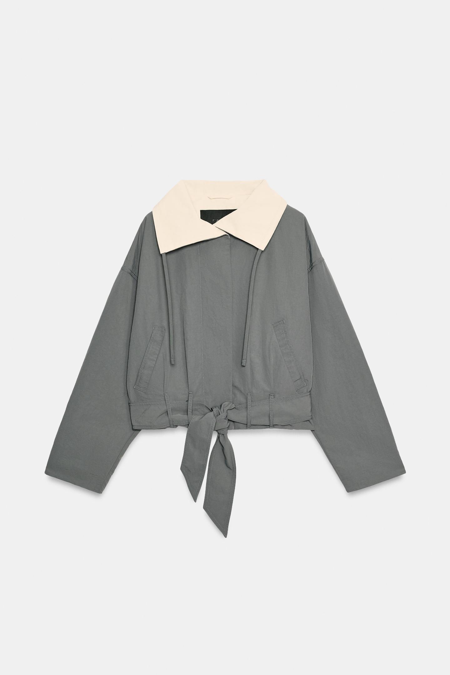 Женская куртка Zara ZW Collection Cropped Belted, цвет: Серый — фото 6
