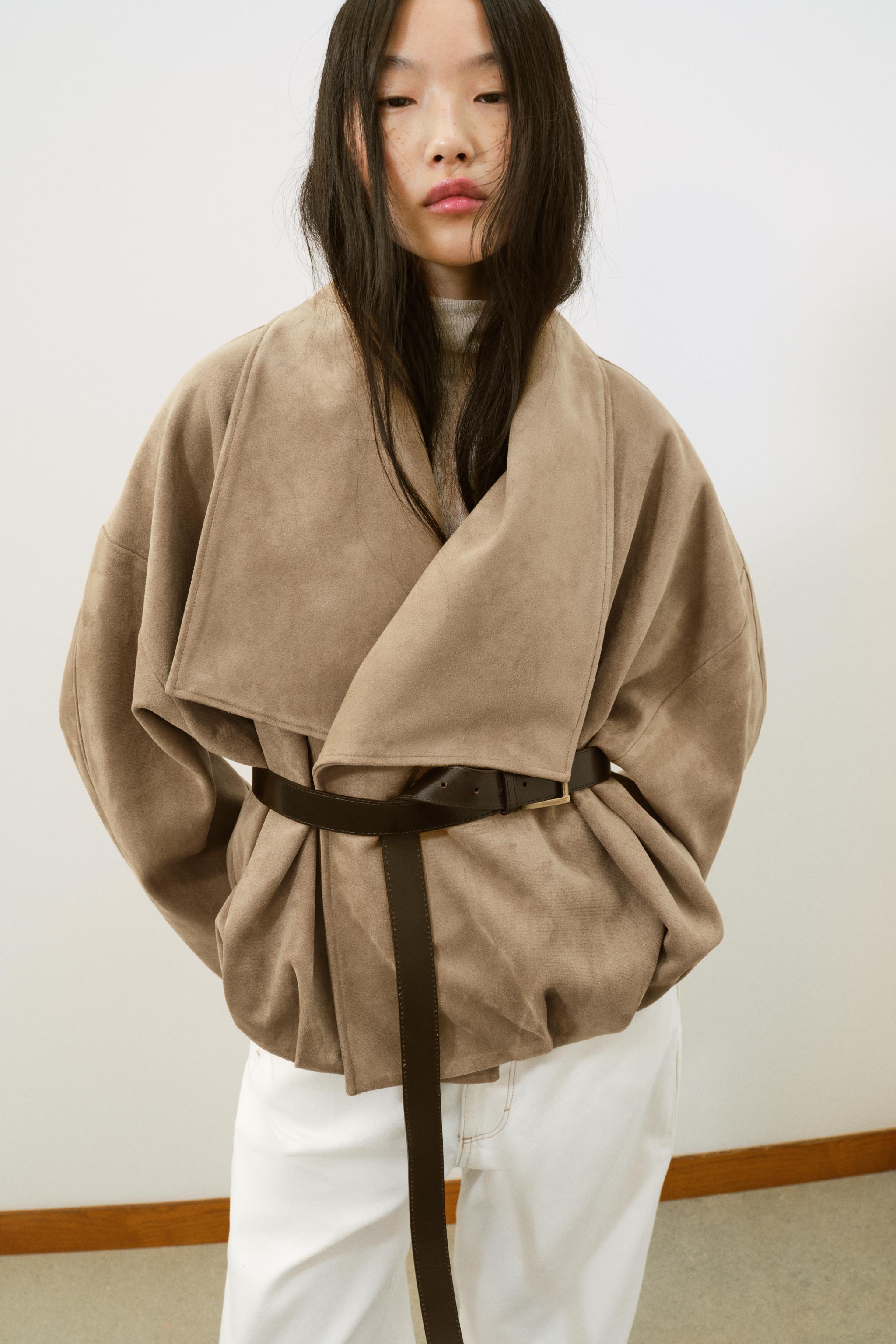 FAUX SUEDE WRAP JACKET - Dark camel | ZARA United States