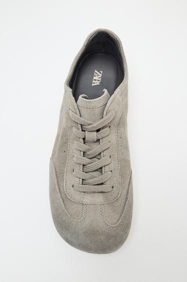 Zara SPLIT SUEDE FLAT SPORTS SHOES - Khaki Green