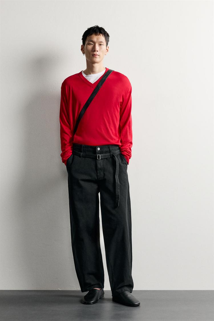 BARREL FIT BELTED TROUSERS
