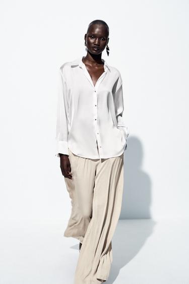 Zara SATIN EFFECT BASIC SHIRT - White - Image 0
