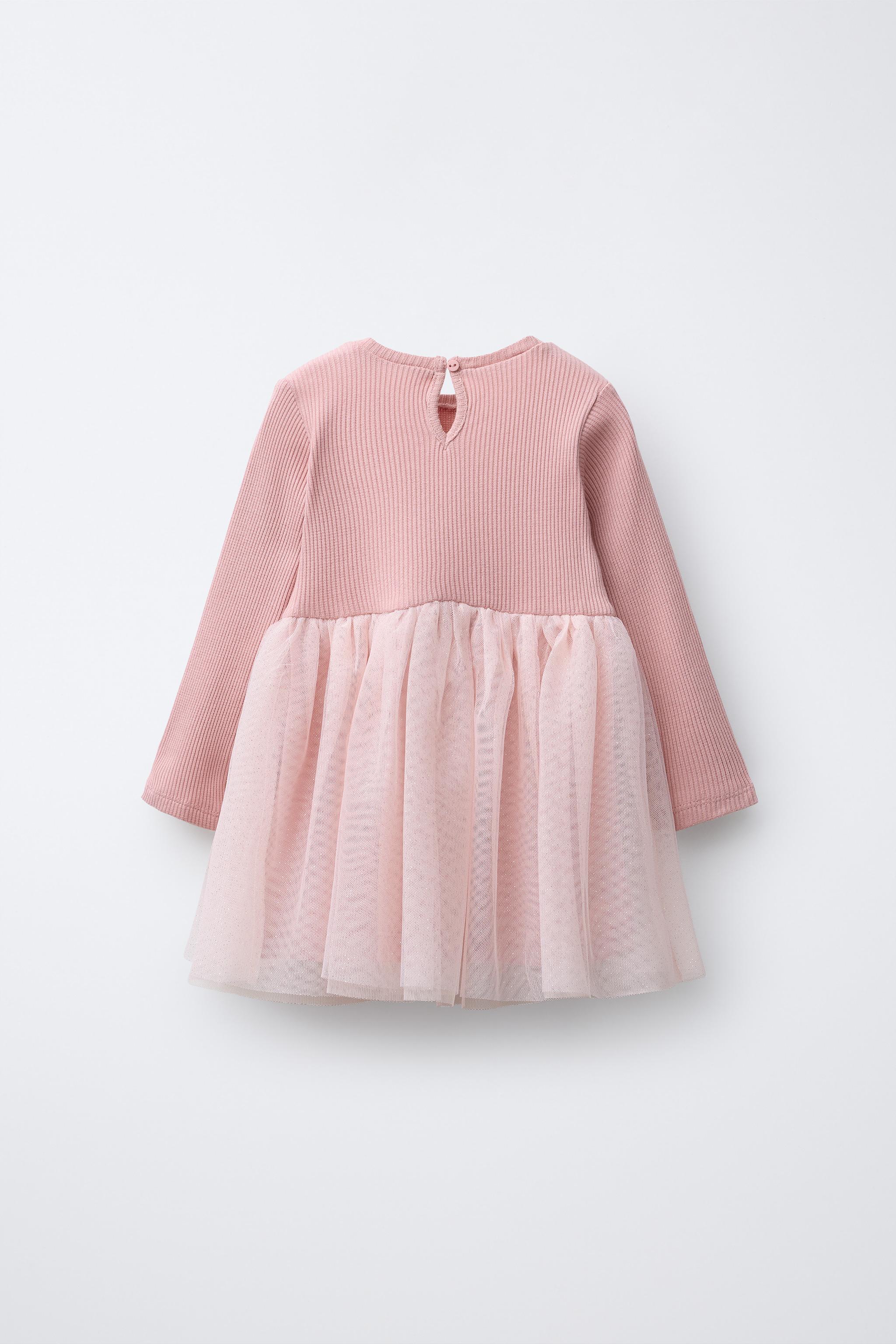 Jurk Meisjeskleding Zara CONTRAST TULLE GLITTER DRESS Pastel Pink ZARA Ireland Jurk Meisjeskleding Zara CONTRAST TULLE GLITTER DRESS Pastel Pink ZARA Ireland