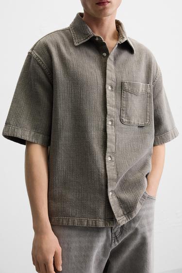WASHED TEXTURED SHIRT - Brown / Taupe by Zara - Image 4