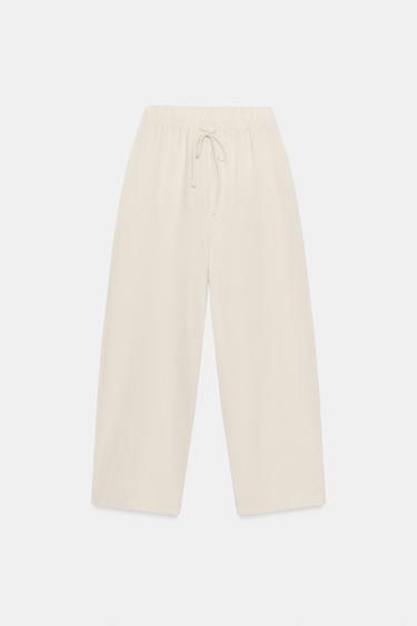 PANTALLONA RUSTIKE ME LIDHËSE - Ngjyrë rëre nga Zara