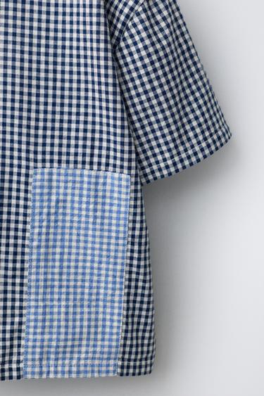 PATCHWORK GINGHAM PRINT SHIRT - Blue by Zara - Image 3