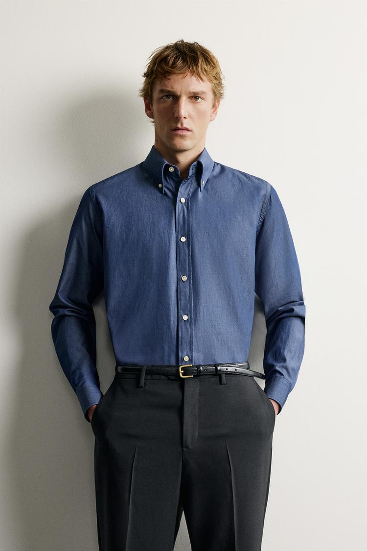 SANTA EULALIA 1843 X ZARA WASHED INDIGO CHAMBRAY SHIRT — Indigo