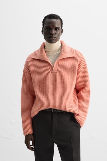 TEXTURED KNIT POLO SHIRT - Coral by Zara - Image 0
