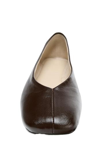 Zara LIMITED EDITION LEATHER BALLET FLATS - Chocolate Brown