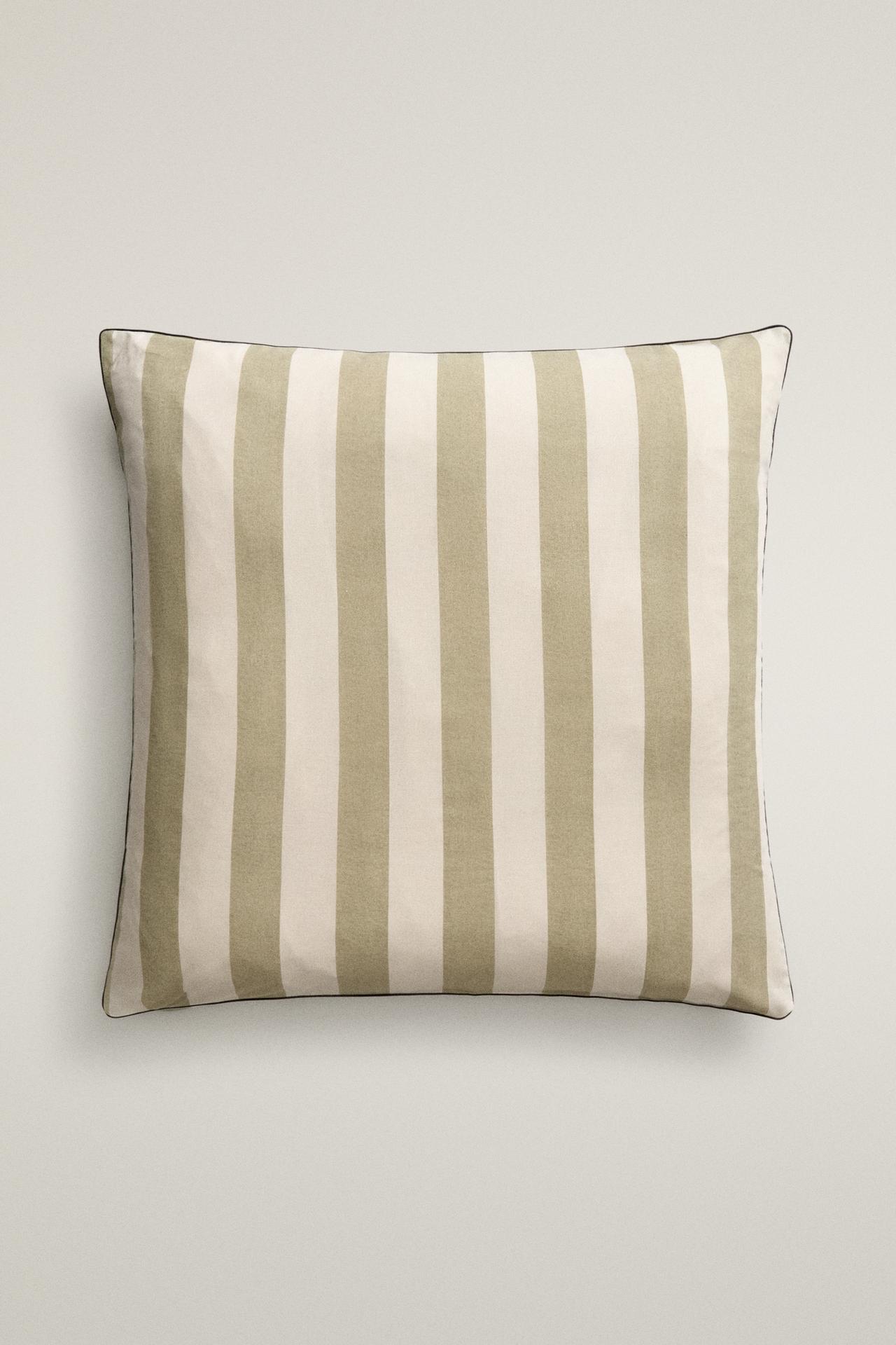 FADED STRIPED COTTON PILLOWCASE — Mid-green