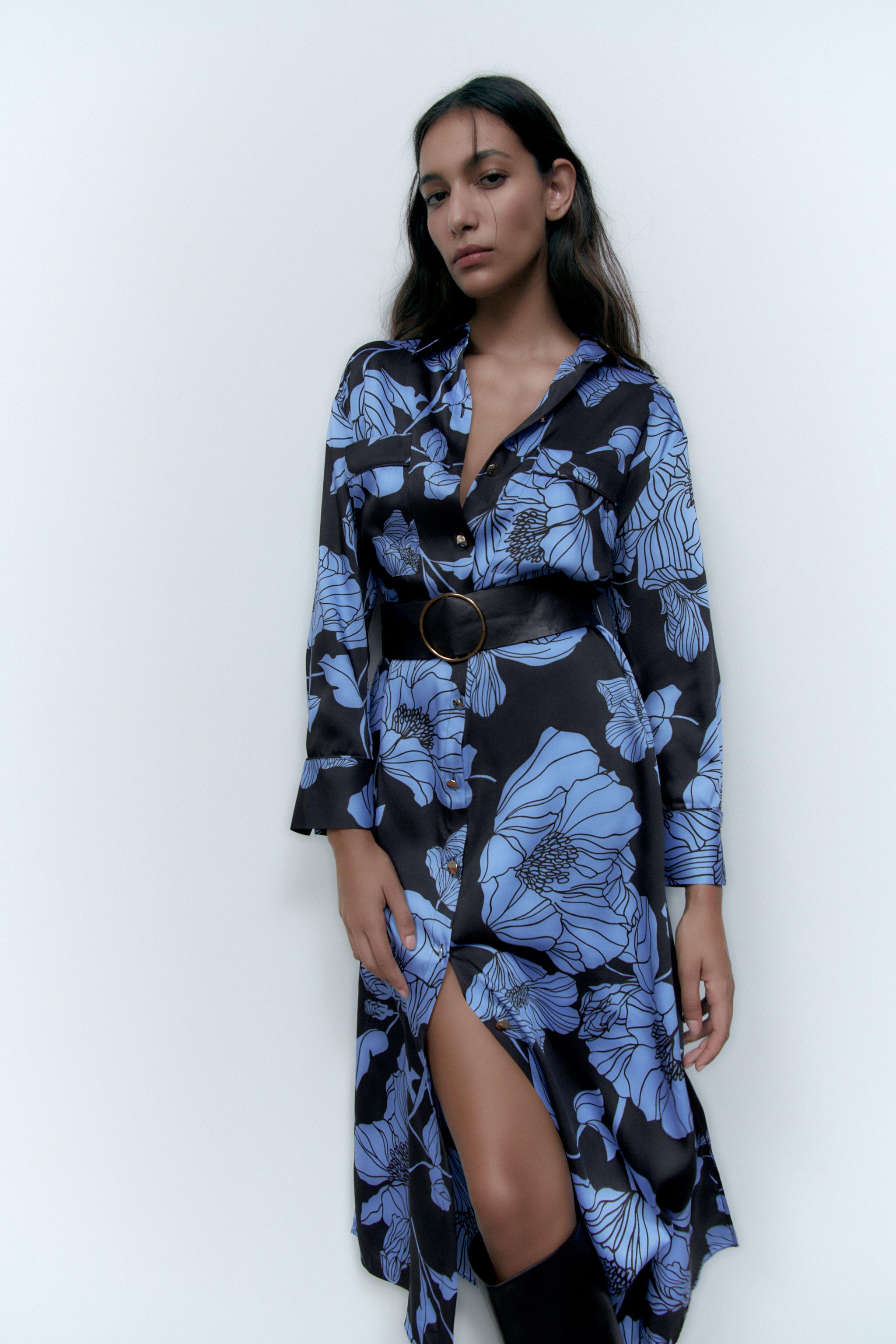 FLORAL PRINT SHIRT DRESS - Blue / Black | ZARA United States