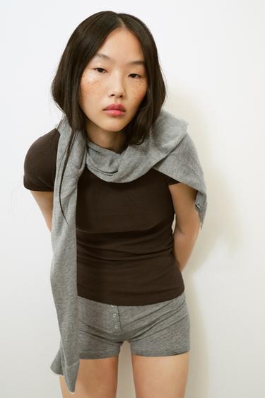 T-SHIRT CÔTELÉ - Chocolat de Zara - Image 2