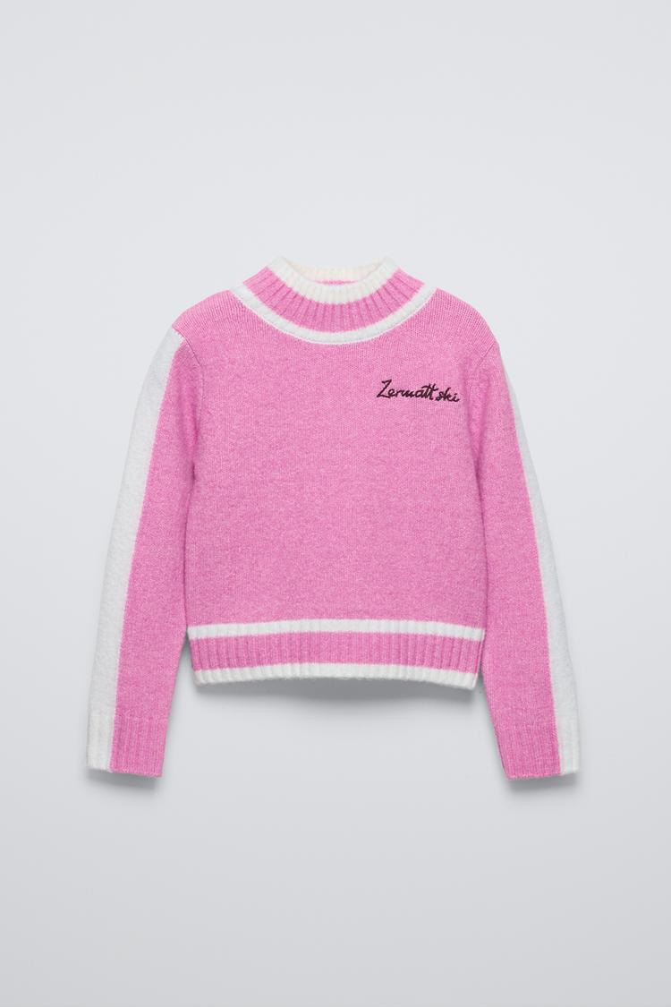 SKI COLLECTION EMBROIDERED KNIT JUMPER Pastel pink ZARA Saudi