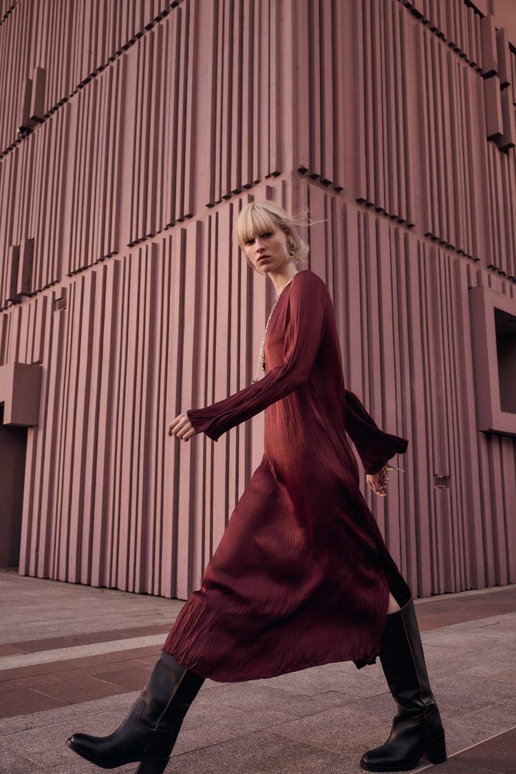 BOTA TACÓN ANCHO PIEL Marrón Chocolate ZARA Chile