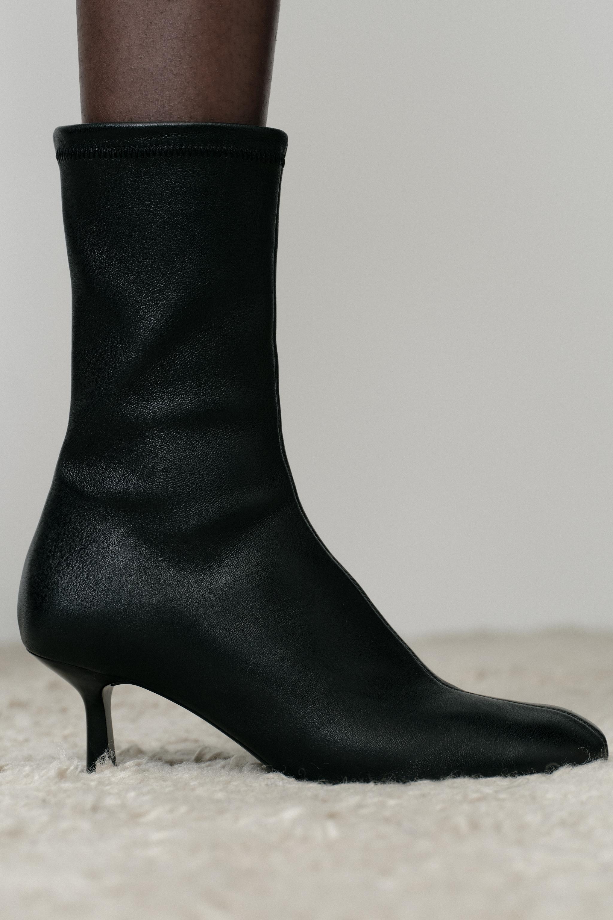 Black leather ankle boots zara best sale