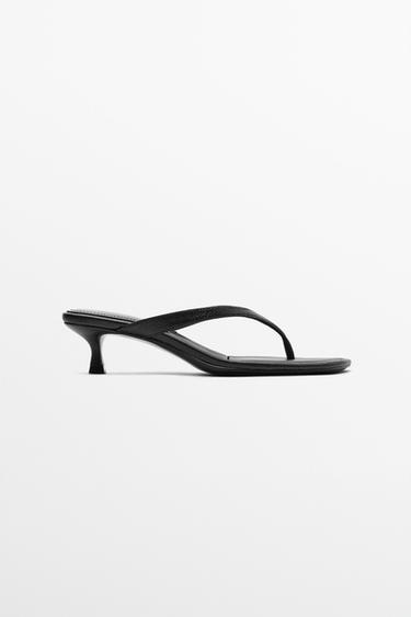 Sandale à talon en cuir - Noir de Zara