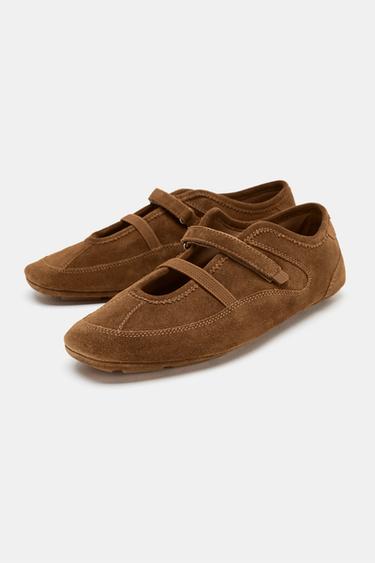 SPORTY SPLIT SUEDE BALLET FLATS - Brown by Zara - Image 2