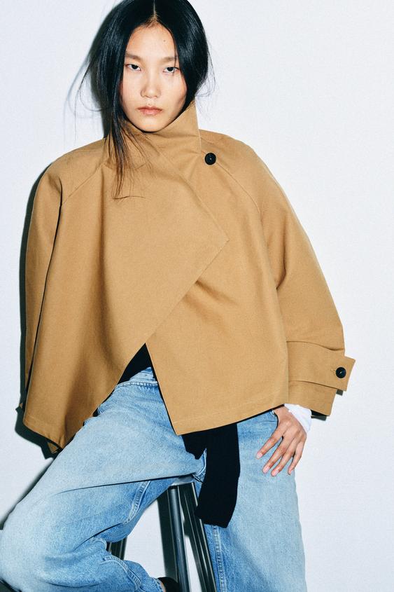 ZW COLLECTION SHORT TRENCH COAT WITH STAND COLLAR - Beige by Zara - Image 3