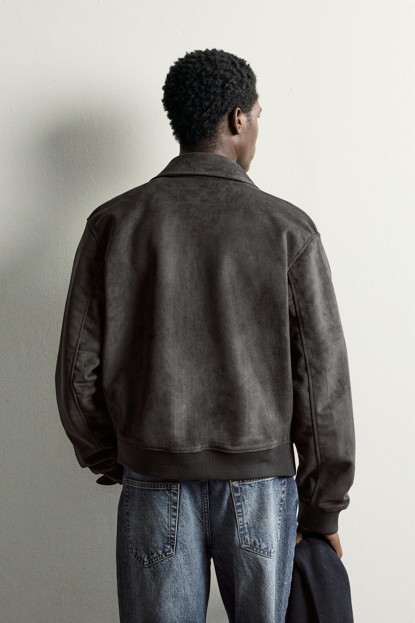 Куртка Zara Faux Suede Bomber, цвет: Антрацитовый серый — фото 3