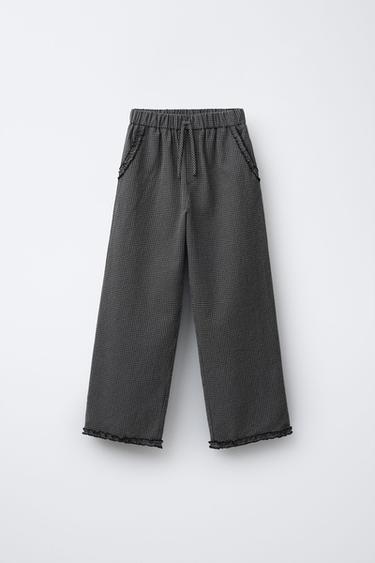 PANTALÓN CUADRO VICHY VOLANTITOS - Gris antracita de Zara - Imagen 0