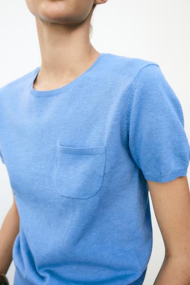 HAUT EN MAILLE UNIE À MANCHES COURTES - Bleu de Zara - Image 4