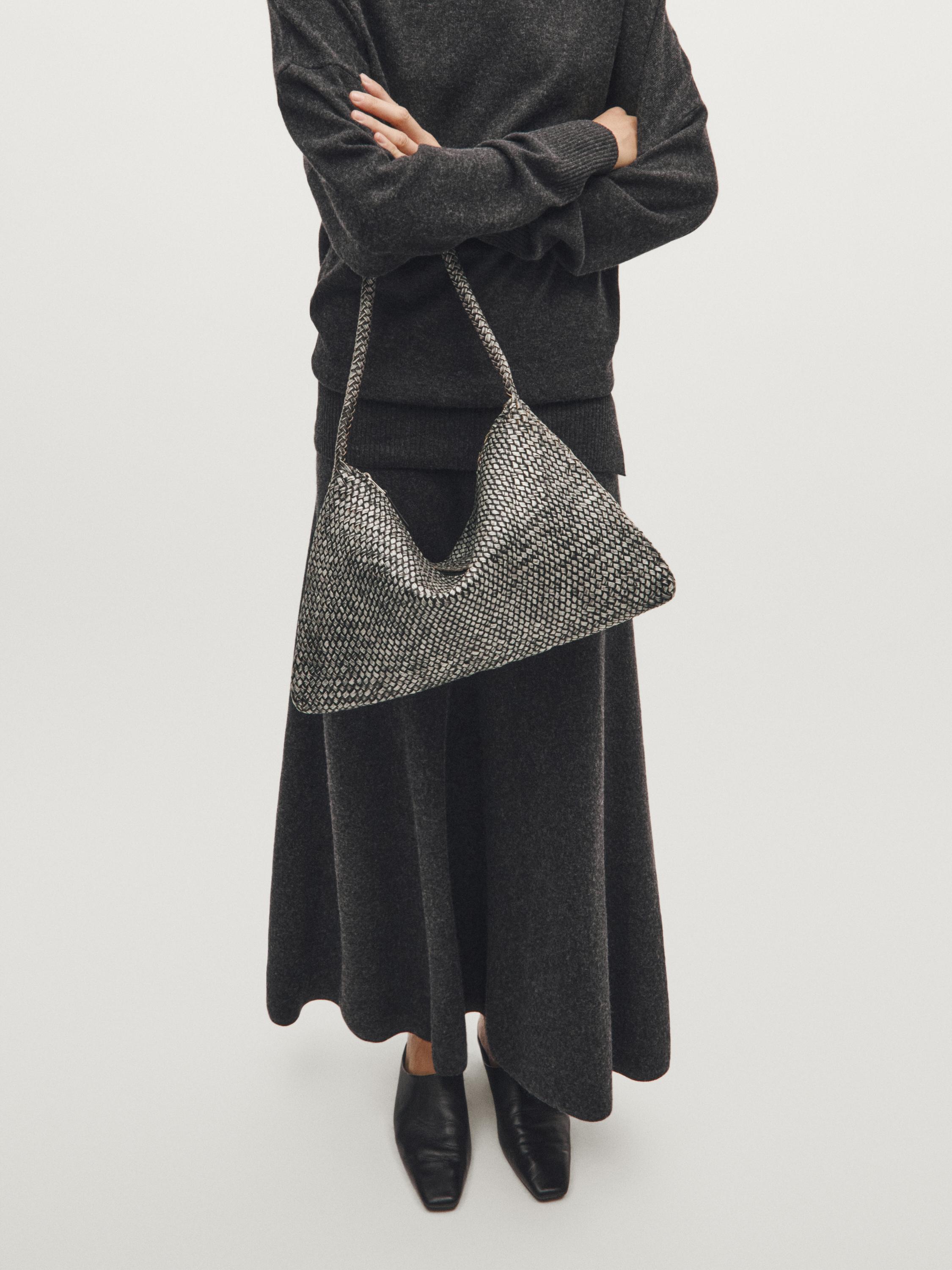 Large braided nappa leather shoulder bag