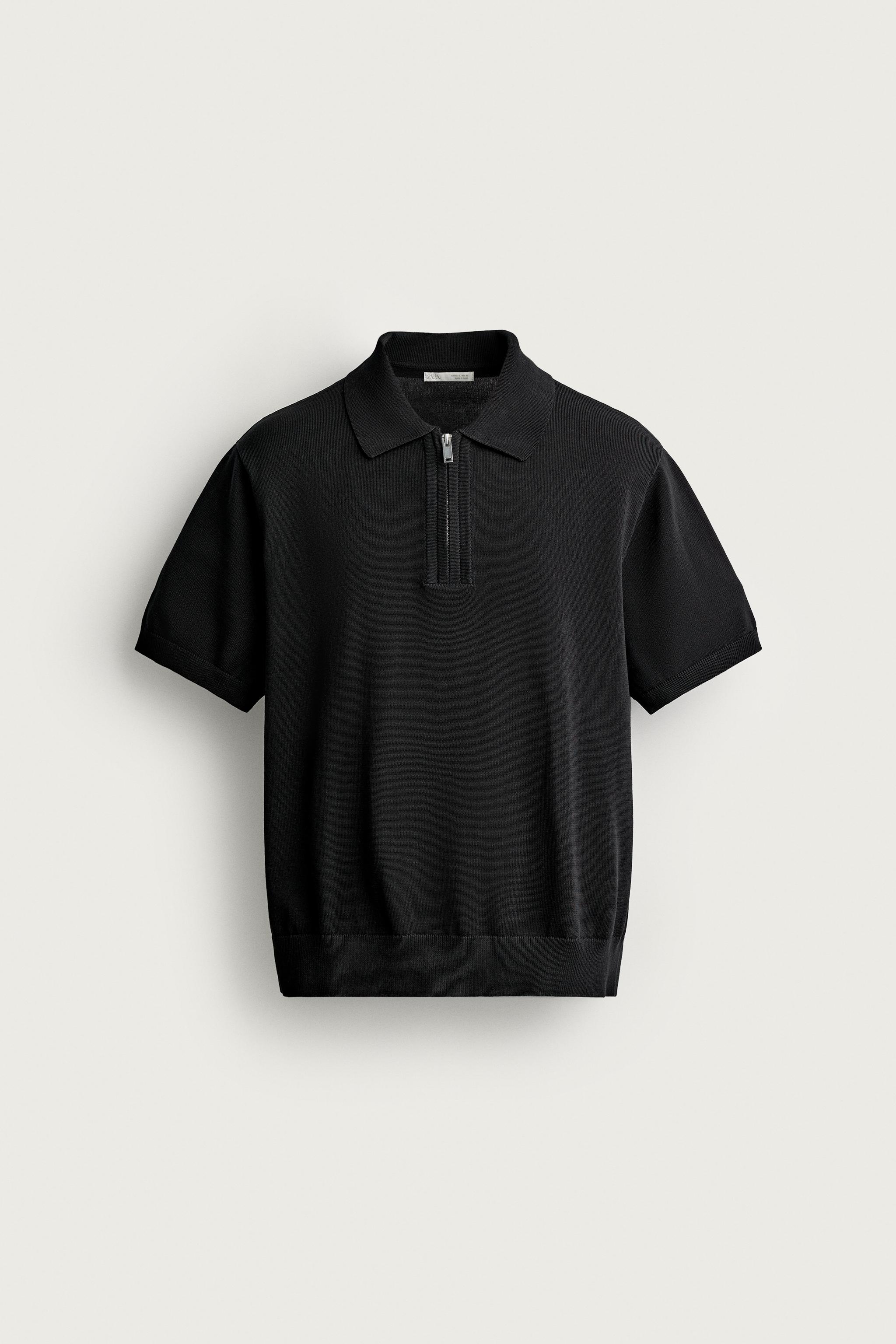 Мужские рубашки Zara KNIT QUARTER-ZIP POLO SHIRT — фото 8