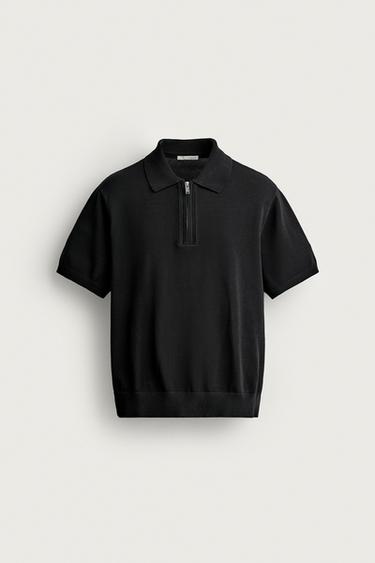 QUARTER-ZIP KNIT POLO SHIRT - Black by Zara